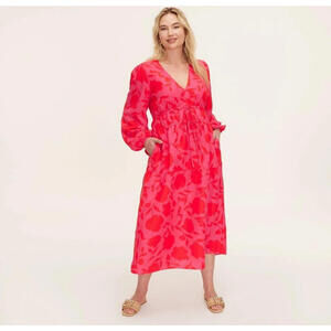 NWT Target Kate Spade-Rose Linen long sleeve maxi dress Pink/red M Medium